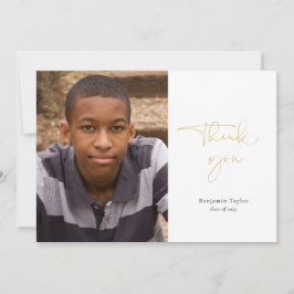 Cartão De Agradecimento Graduação de Fotos Dourada de Script Casual Obriga