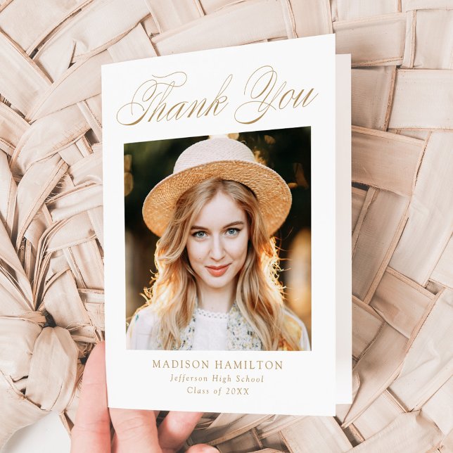 Cartão De Agradecimento Graduação de Fotos Elegante Dourada Calliografia (Criador carregado)