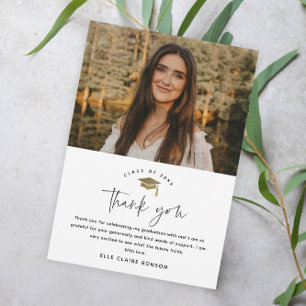 Cartão De Agradecimento Graduação de Fotos em Preto e Branco com Script Si