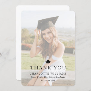 Cartão De Agradecimento Graduação de Fotos em Preto e Branco Moderno