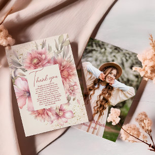 Cartão De Agradecimento Graduação de fotos florais cor-de-água rosa com br