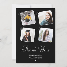 Cartão De Agradecimento Graduação de Fotos Mínima Preta e Branca