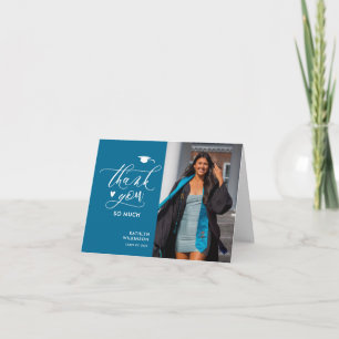 Cartão De Agradecimento Graduação de Fotos Minimalista Moderna Turquesa