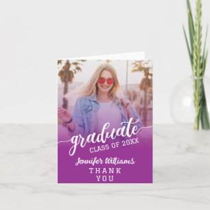 Cartão De Agradecimento Graduação de Fotos Personalizada Roxa com Mensagem