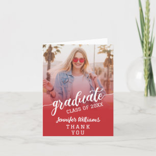 Cartão De Agradecimento Graduação de Fotos Personalizada Vermelha com Mens