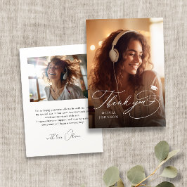 Cartão De Agradecimento Graduação de Fotos por Caligrafia Moderna Simples