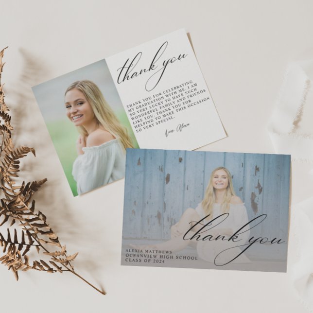 Cartão De Agradecimento Graduação de Fotos Simples com Formando de Script  (Criador carregado)