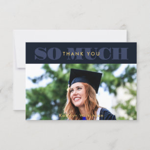 Cartão De Agradecimento Graduação de Fotos Simples com Tipografia Azul Mod