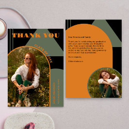Cartão De Agradecimento Graduação de Fotos Verde e Laranja 2 na Arca Retro