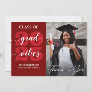 Cartão De Agradecimento Graduação de Fotos Vermelha Escura Trendy Calliogr