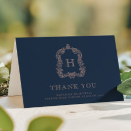 Cartão De Agradecimento Graduação de Marinho Azul de Rosa de de Monograma