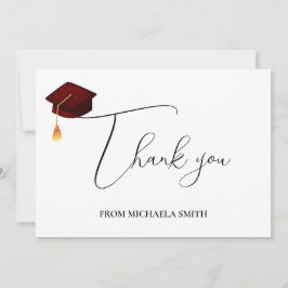 Cartão De Agradecimento Graduação de Maroon com Script Manuscrito Simples