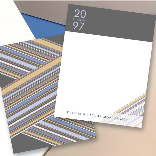 Cartão De Agradecimento Graduação de Pinos de Fita Azul Diagonal Fita Pin  (Diagonal Blue Ribbon Pin Stripes Preppy Modern Graduation Thank You Stationery Note Card @ Zazzle)