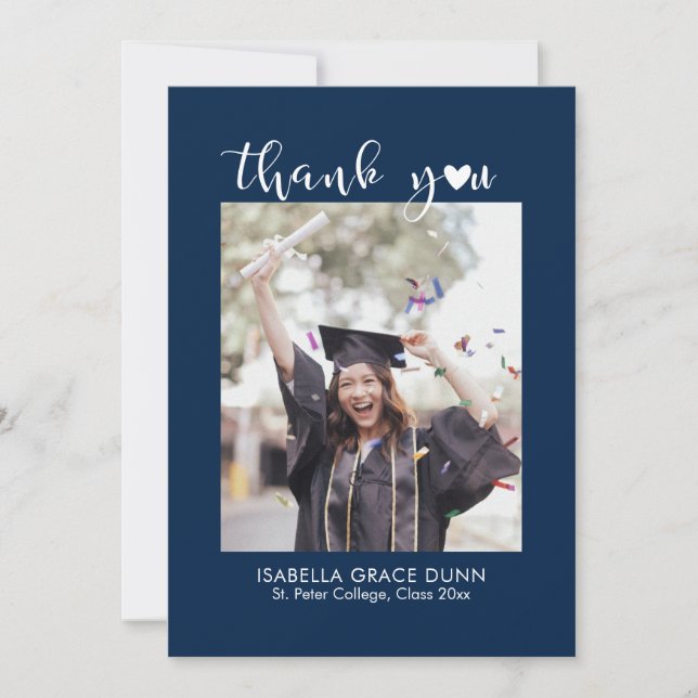 Cartão De Agradecimento Graduação de Script de Caligrafia Cardíaca (Frente)