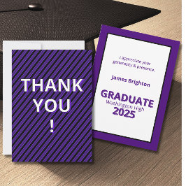 Cartão De Agradecimento Graduação de Tema de Stripes Roxas