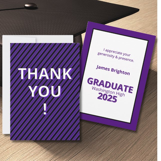 Cartão De Agradecimento Graduação de Tema de Stripes Roxas (Criador carregado)