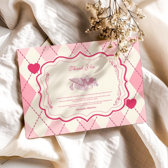 Cartão De Agradecimento Graduação do Arco rosa coquette Elegante (Criador carregado)