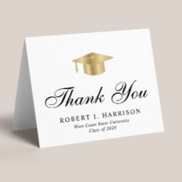 Cartão De Agradecimento Graduação do Boné de Formando Dourado Elegante