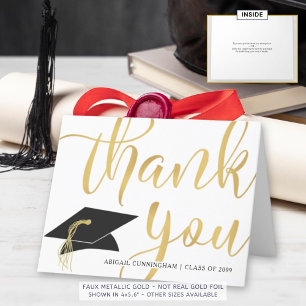 Cartão De Agradecimento Graduação do Quadro Mortarboard com Script Dourado