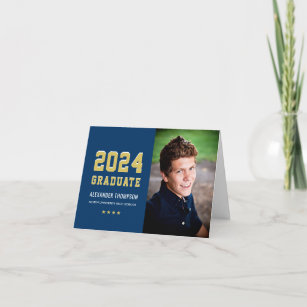 Cartão De Agradecimento Graduação Dourada de fotos do Marinho 2023 moderno
