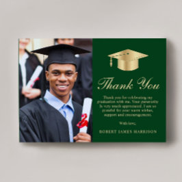Cartão De Agradecimento Graduação Dourada em Foto do Script Elegante