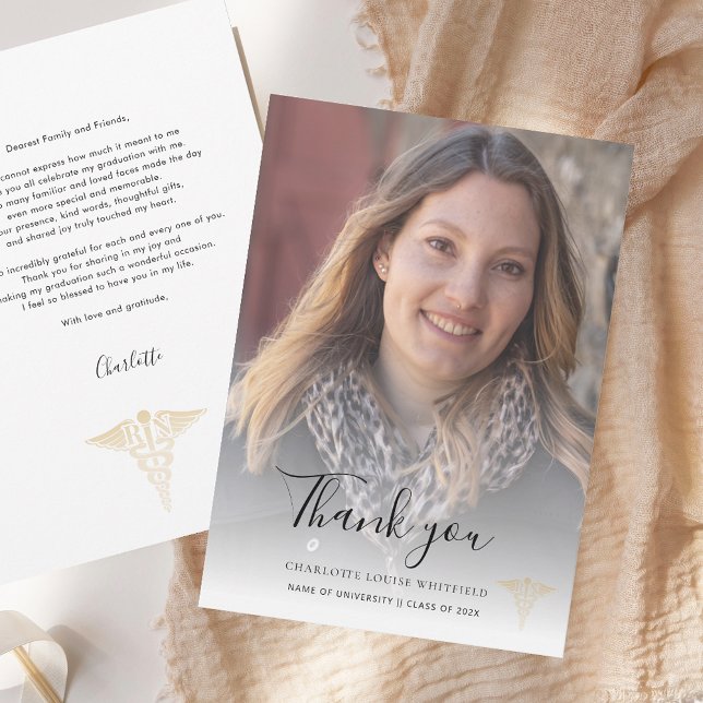 Cartão De Agradecimento Graduação Elegante 2025 Enfermeira Pinning (Elegant Graduation 2025 Nurse Pinning Thank You Card)