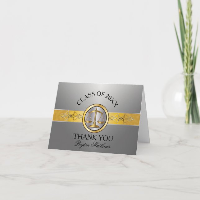 Cartão De Agradecimento Graduação Elegante Da Faculdade De Direito Silver  (Frente)