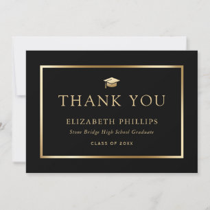 Cartão De Agradecimento Graduação Elegante Preta e Dourada