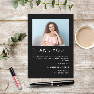 Cartão De Agradecimento Graduação em Foto Moderna - Preto para 2022 Obriga