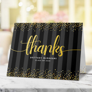 Cartão De Agradecimento Graduação em preto dourado caligrafia script listr