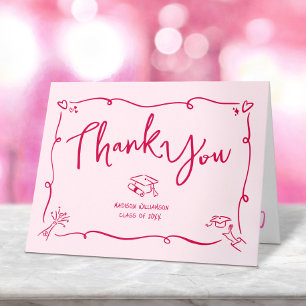 Cartão De Agradecimento Graduação Estilo Desenho à Mão Rosa Vermelho Capri