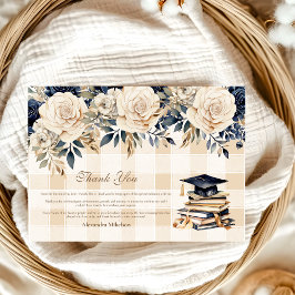 Cartão De Agradecimento Graduação Floral Azul-Marinho Elegante