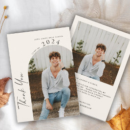 Cartão De Agradecimento Graduação mínima moderna de duas fotos no bege