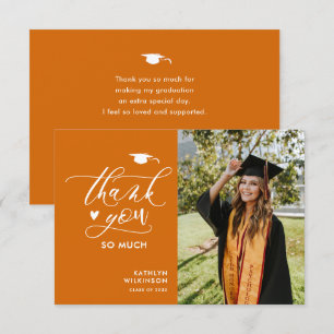 Cartão De Agradecimento Graduação Minimalista de Foto Laranja Elegante