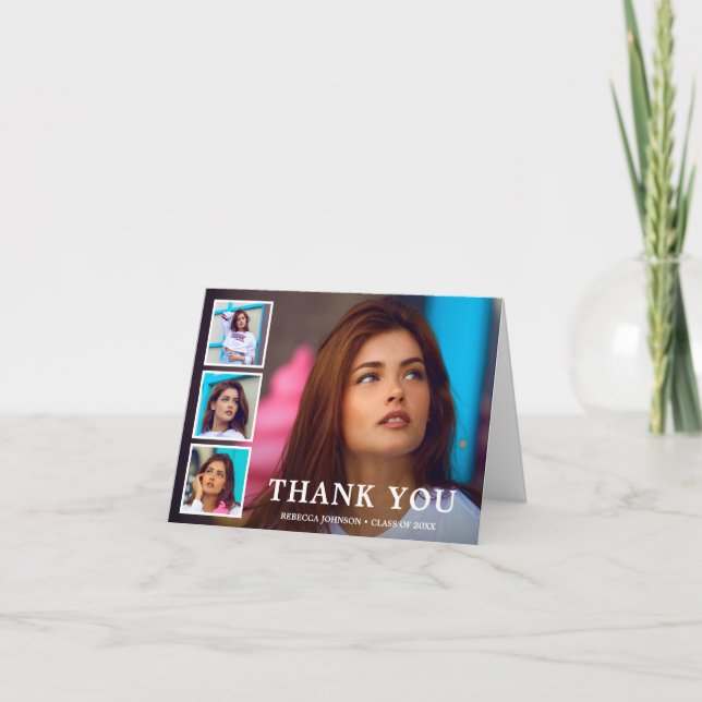 Cartão De Agradecimento Graduação Moderna de Colagem de Fotos Simples (Frente)