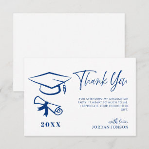 Cartão De Agradecimento Graduação Moderna Minimalista Azul Branco