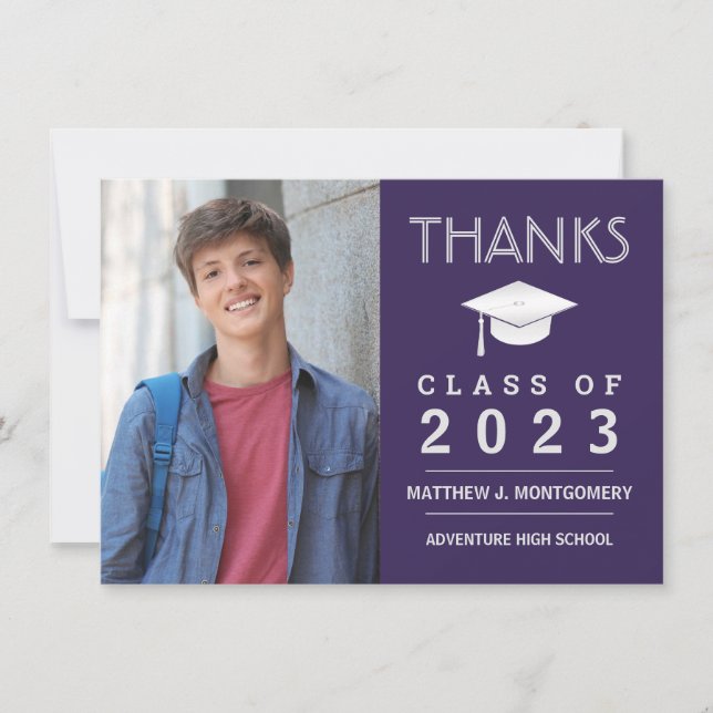 Cartão De Agradecimento Graduação Obrigado Foto Moderna Púrpura (Frente)