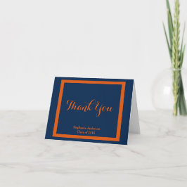 Cartão De Agradecimento Graduação Obrigado, Laranja/Marinho Personalizado