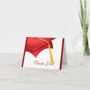 Cartão De Agradecimento Graduação Obrigado Nota Boné de Formando Vermelho 