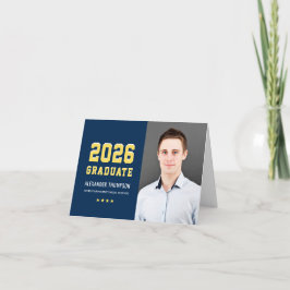 Cartão De Agradecimento Graduação personalizada amarela do Marinho moderno