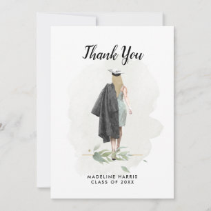 Cartão De Agradecimento Graduação Personalizada de Foto de Watercolor Girl