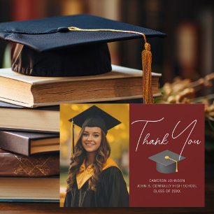 Cartão De Agradecimento Graduação Personalizada de Foto do Formando Burgun