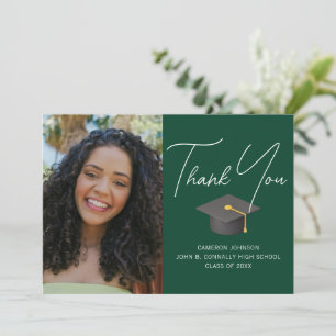 Cartão De Agradecimento Graduação Personalizada de Foto do Formando Verde 