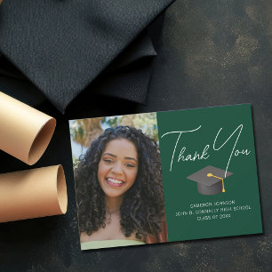 Cartão De Agradecimento Graduação Personalizada de Foto do Formando Verde 