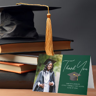 Cartão De Agradecimento Graduação Personalizada de Foto do Formando Verde 