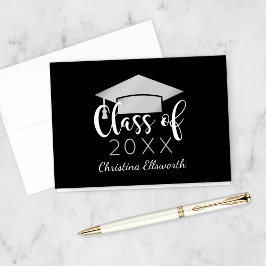 Cartão De Agradecimento Graduação Personalizada Elegante Preto Prata 2025
