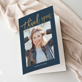 Cartão De Agradecimento Graduação por caligrafia Dourada moderna