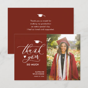 Cartão De Agradecimento Graduação Simples de Foto do Script Elegante Verme