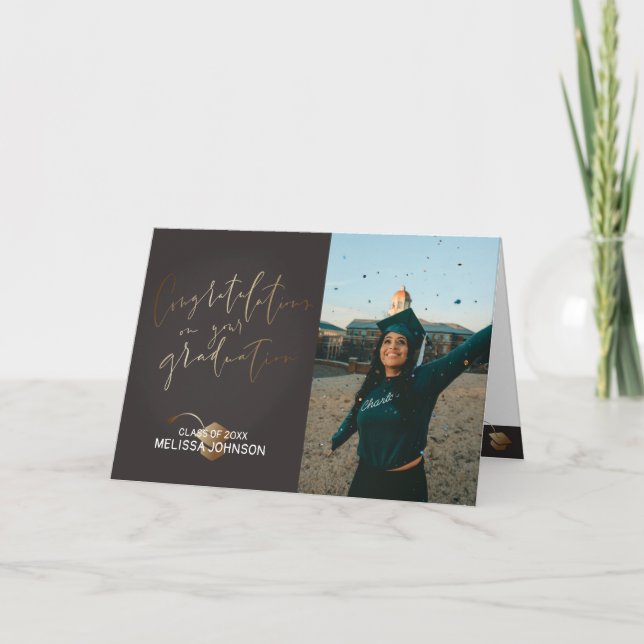 Cartão De Agradecimento Graduações em sua Graduação em Preto e Dourado Car (Frente)