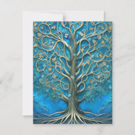 Cartão De Agradecimento Gráfico Intriciar Árvore Floral Azul da Vida